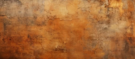 Poster A close up of a rusty metal wall texture resembling a brown amber wood flooring art. The pattern consists of rectangular shapes with tints and shades of wood stain © 2rogan