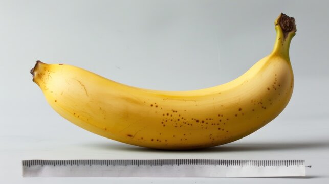A yellow ripe banana with a centimeter. Generative AI.