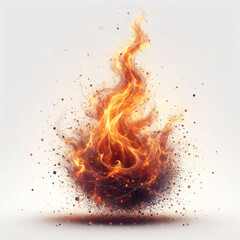 Icono de llama de fuego 3D con chispas rojas ardientes aisladas sobre fondo blanco - obrazy, fototapety, plakaty