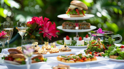 Indulge in a variety of gourmet sandwiches salads and delectable desserts while admiring the natural beauty of the garden.