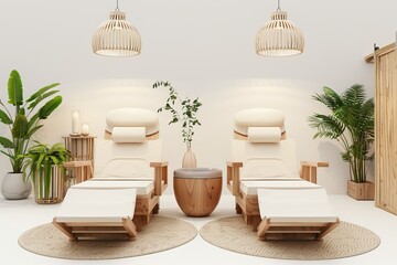 Serene reflexology room with comfortable recliners, soothing foot baths, and tranquil decor, offering reflexology treatments for relaxation and stress relief, on isolated white background, Generative 
