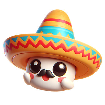 Mexican character with sombrero, 3D render style, isolated illustration