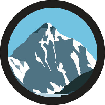 K2 mountain in a circular frame. Editable Clip Art. 