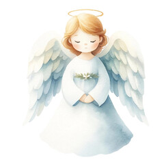 Angel with Wings Holding Flowers Watercolor
