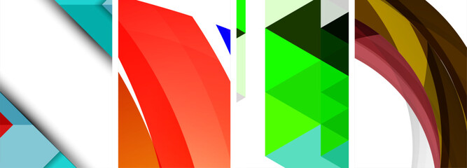 Obraz premium Vector posters - minimalist geometric abstract backgrounds, featuring circles, lines, and triangles in clean, modern design