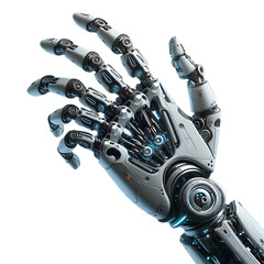 Robotic hand mechanical gesture isolated on background, futuristic cyborg arms made from metallic with high technology.