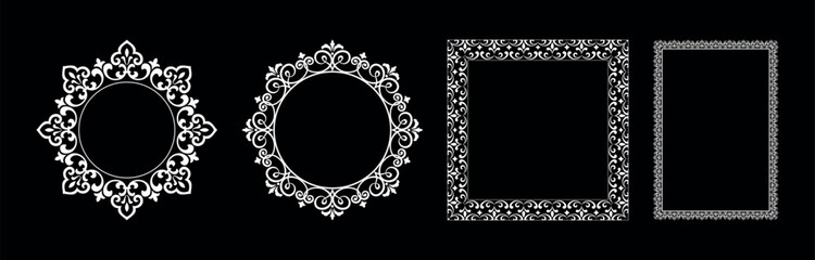 Set of decorative frames Elegant vector element for design in Eastern style, place for text. Floral black and white borders. Lace illustration for invitations and greeting cards.
