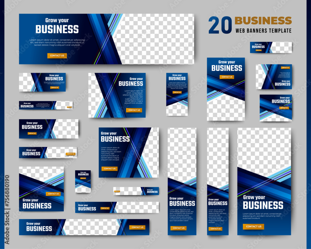 Poster set of blue background for web ad banner template with text and image spaces. vector