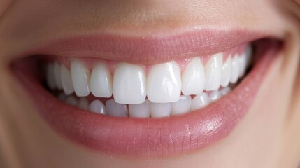 A closeup of a smiling patients mouth reveals a flawless set of pearly white teeth thanks to a professional teeth whitening treatment that has removed years of stains and