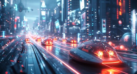 Cars traverse the streets beneath a canopy of stars in a futuristic city's nocturnal panorama