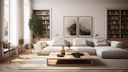 Interior composition of modern trendy living room  - obrazy, fototapety, plakaty