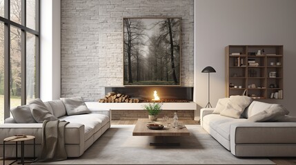 Interior composition of modern trendy living room  - obrazy, fototapety, plakaty