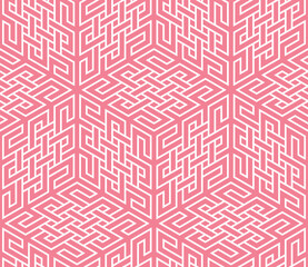 The geometric pattern with lines. Seamless vector background. White and pink texture. Graphic modern pattern. Simple lattice graphic design
