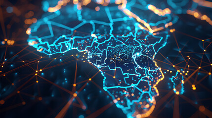 Digital map of Africa, concept of global network and connectivity, high speed data transfer and cyber technology, business exchange, information and telecommunication 