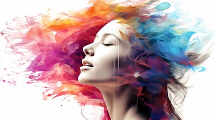 Female profile in digital art with hair in vibrant colors