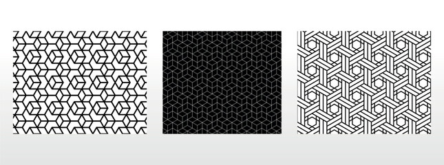 Geometric set of seamless black and white patterns. Simple vector graphics.