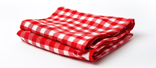 Two red and white checkered towels are stacked on top of each other, creating a stylish pattern on a white background. These linens make a fashionable accessory for any bedding set