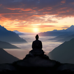 Silhouette of a person meditating on a mountaintop 