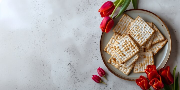 illustration of tulip and matzo cake decoration for passover / pesach celebration
