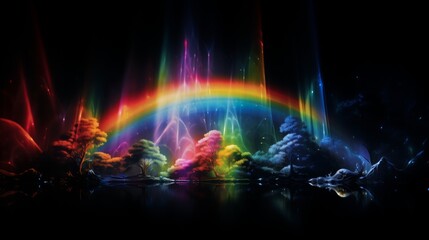 Fototapeta na wymiar black background, light refraction rainbow overlay