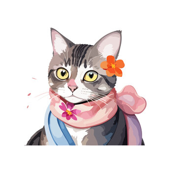This beautiful cat watercolor illustration is the perfect addition to any cat lover's collection. The vibrant colors and intricate details bring this adorable feline to life, making it a standout piec