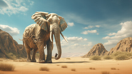 elephant in the desert - obrazy, fototapety, plakaty