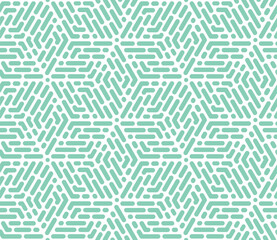 Abstract geometric pattern with stripes, lines. Seamless vector background. White and green ornament. Simple lattice graphic design