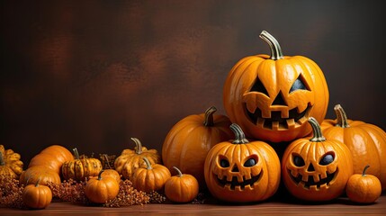 halloween background with the concept of a pumpkin in the shape of a face on a scary background