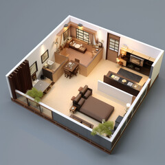 Modern Studio Apartment Layout with Elegant Interior Design

