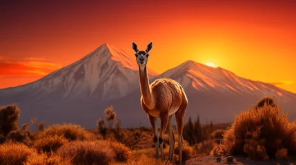 Schilderijen op glas llama in the mountains at sunset © farzana