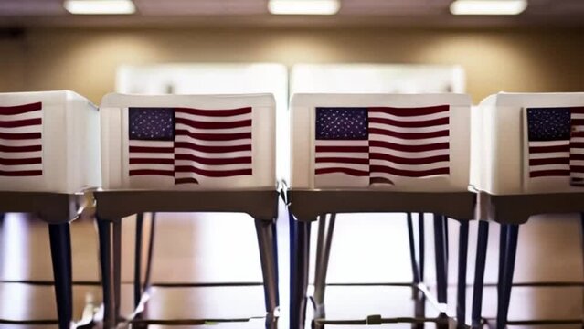 Voting stations prepared for action on the day of the US election, US America election, row of voting booths at polling station