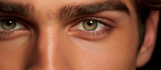 Fototapeta premium Macro photography capturing the electrifying electric blue iris and wrinkled flesh surrounding a mans green eyes and nose