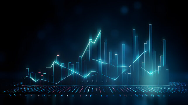 modern stock market graph with an upward trend on a dark blue background