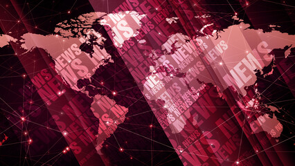 News headline global coverage of current events with worldwide network breaking story on news screen