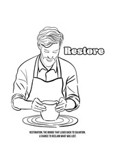 Coloring of motivation with cartoon illustration of a potter doing his work - 756891310