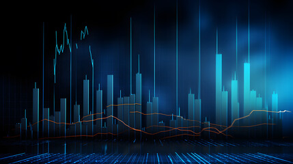 modern stock market graph with an upward trend on a dark blue background