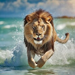 lion in the water