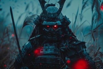 Devil Samurai Armor With Red Eyes - obrazy, fototapety, plakaty