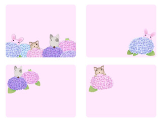 アジサイと動物のメッセージカード