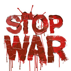 stop war with red paint, no background, PNG