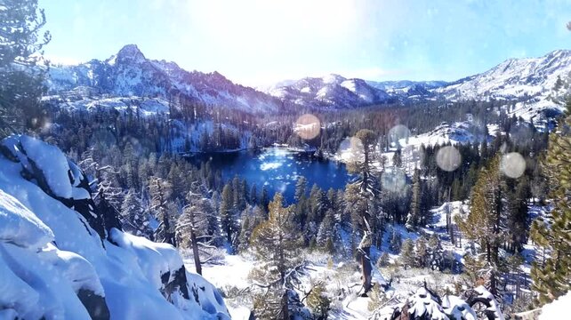 Scenes of snowy mountains, lakes, animated virtual repeating seamless 4k	