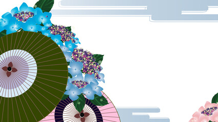 紫陽花と番傘の和風の背景