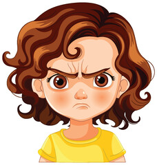 Cartoon of a young girl frowning with displeasure