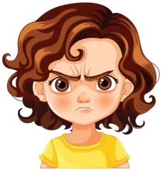 Fototapete Rund Cartoon of a young girl frowning with displeasure © GraphicsRF