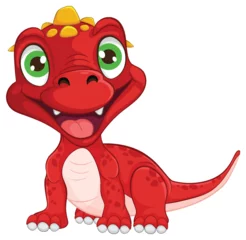 Tableaux ronds sur aluminium brossé Enfants Adorable red dinosaur with a friendly smile