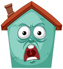Colorful illustration of a shocked house face