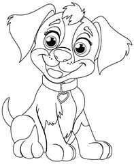 Black and white drawing of a happy puppy