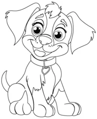 Fototapete Rund Black and white drawing of a happy puppy © GraphicsRF