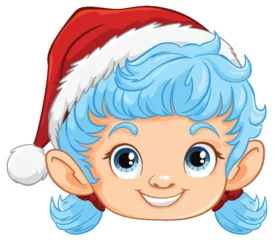 Gordijnen "Smiling elf character wearing a red Santa hat." © GraphicsRF