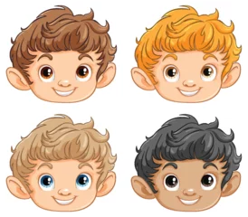 Fotobehang Four cartoon boys with different hair colors. © GraphicsRF
